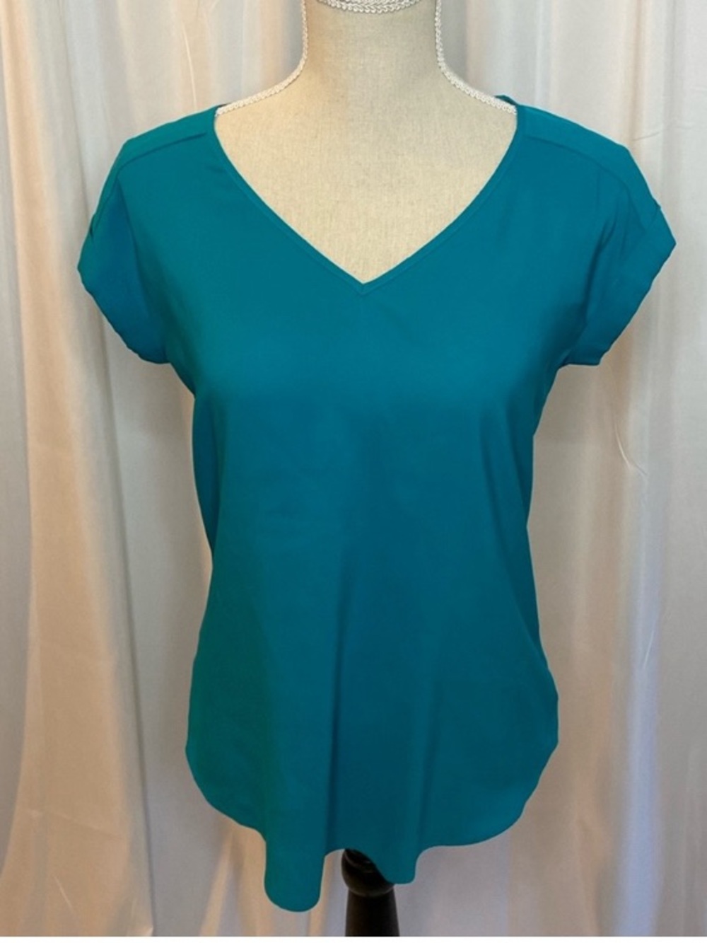 Express Teal V-Neck Satin Blouse